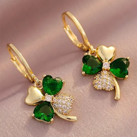 St. Patrick's Day Earrings Four Leaf Clover - Picture 4 of 4